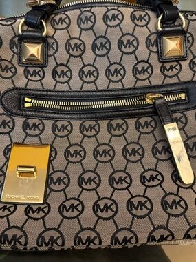 Michael Kors Black Logo-Print Interior Lining with Gold Zipper